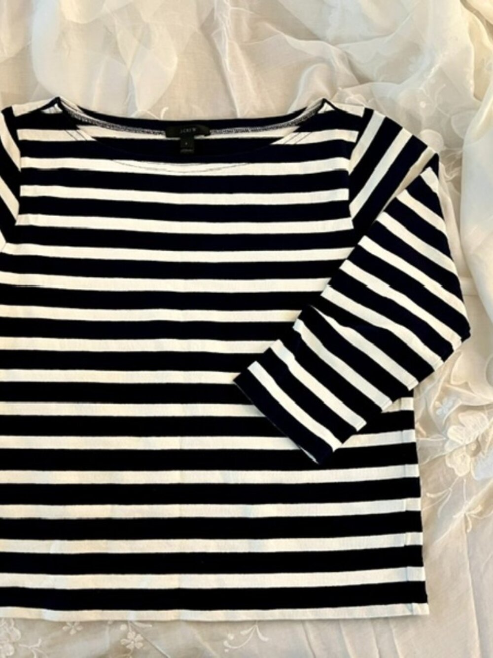 J Crew Boatneck Black and White T-shirt in striped heavyweight cotton Size Small
